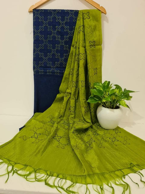 Cotton Silk Navy Blue Color Dress Material - Trend In Need