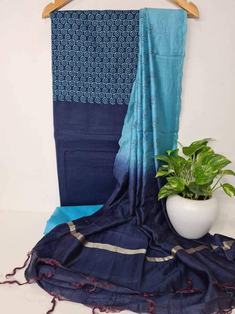 Cotton Silk Navy Blue Color Dress Material - Trend In Need