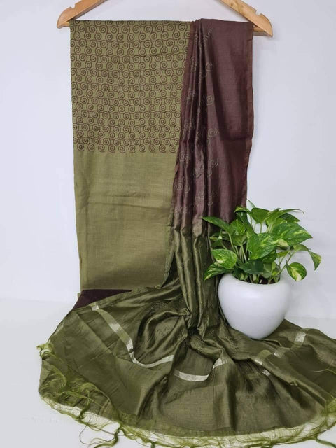 Cotton Silk Olive Color Dress Material - Trend In Need