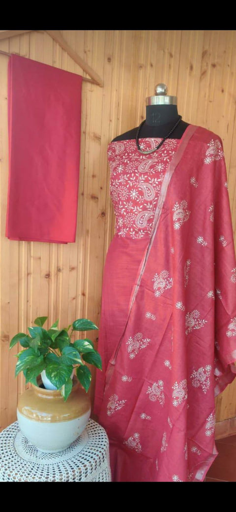 Cotton Slub Embroidered Suits - Trend In Need