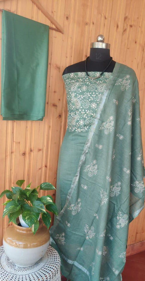 Cotton Slub Embroidered Suits - Trend In Need