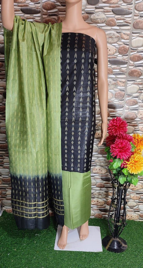 Green Black Color Cotton Silk Woven Design Dress Material - Trend In Need