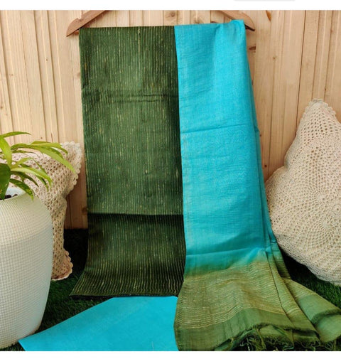 Green Blue Color Katan Silk Viscose Ghicha Lines Suit - Trend In Need