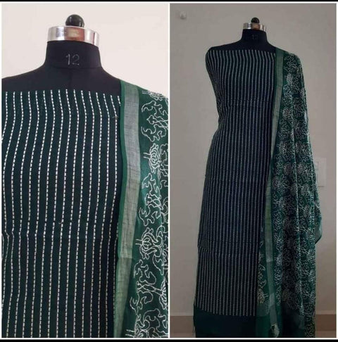 Green Color Cotton Viscose Silk Embroidered Dress Material - Trend In Need