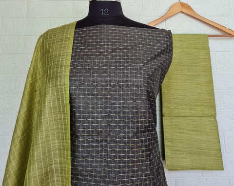 Green Color Handwoven Cotton Silk Dress Material - Trend In Need