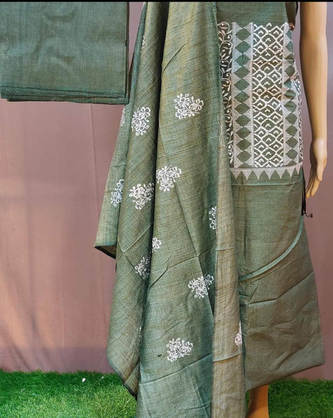 Green Color Matka Cotton Silk Embroidered Work Suit - Trend In Need