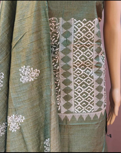 Green Color Matka Cotton Silk Embroidered Work Suit - Trend In Need