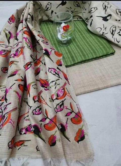 Green Color Matka handwoven cotton silk Dress Material With handwoven cotton silk Dupatta - Trend In Need