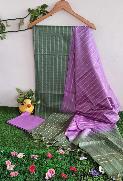Green Lavender Color Cotton Viscose Silk Woven Line Dress Material - Trend In Need