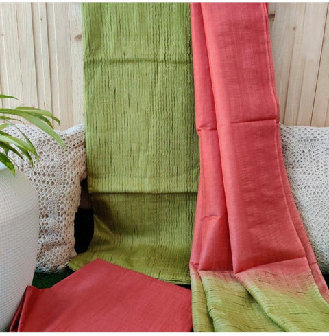 Green Pink Color Katan Silk Viscose Ghicha Lines Suit - Trend In Need
