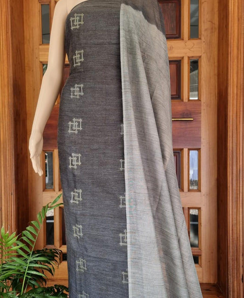 Grey Color Handwoven Cotton Baswada Silk Woven Dress Material - Trend In Need
