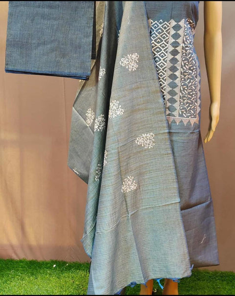 Grey Color Matka Cotton Silk Embroidered Work Suit - Trend In Need