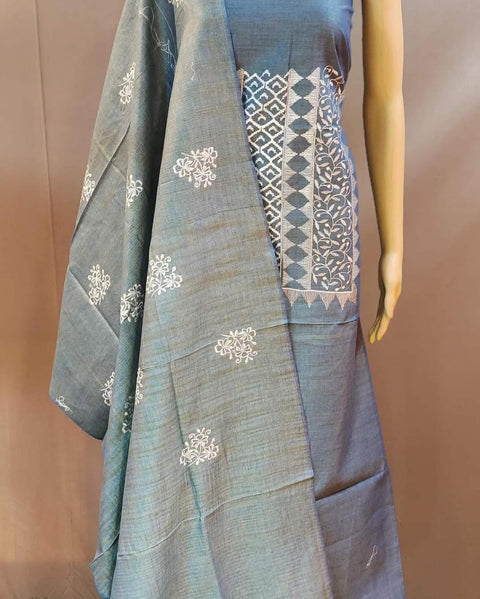 Grey Color Matka Cotton Silk Embroidered Work Suit - Trend In Need