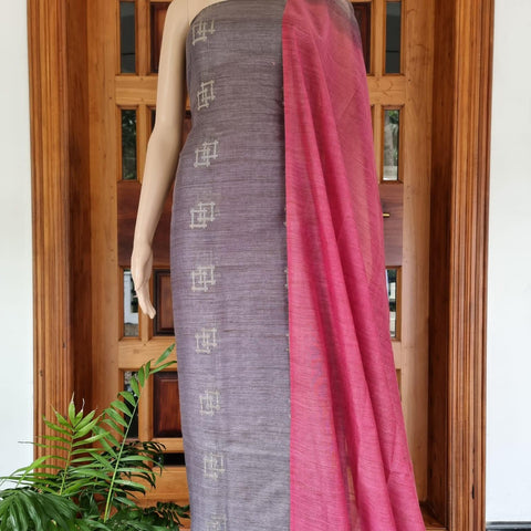 Grey Pink Color Handwoven Cotton Baswada Silk Woven Dress Material - Trend In Need