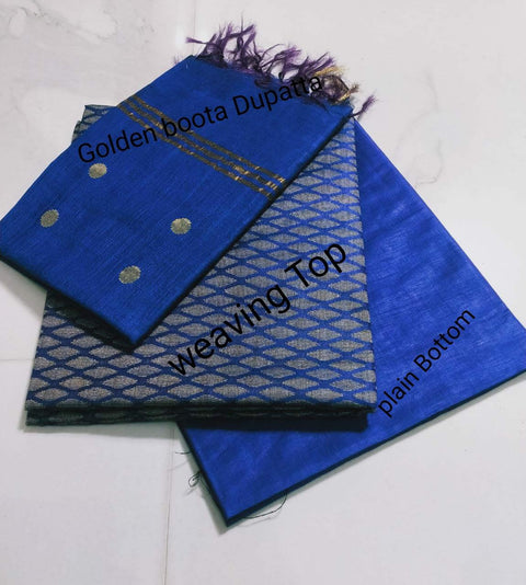 Handwoven Cotton Matka Silk Woven Blue Color Dress Material - Trend In Need