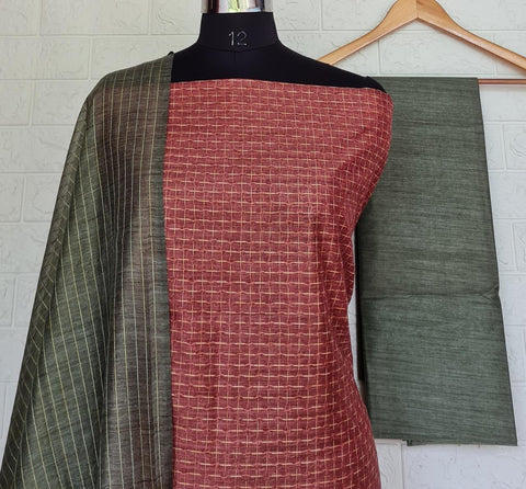 Handwoven Cotton Silk Black Color Dress Material - Trend In Need