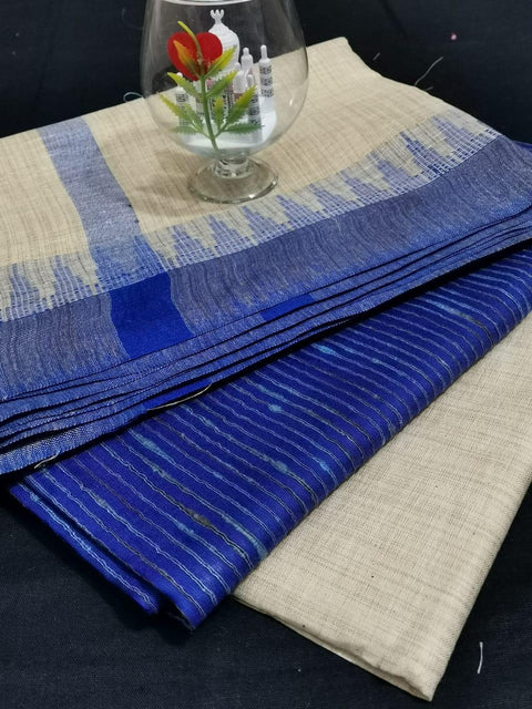 Handwoven Cotton Silk Blue Color Dress Material - Trend In Need