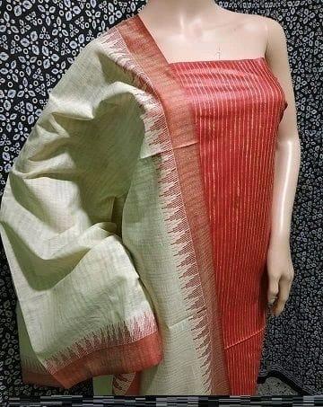 Handwoven Cotton Silk Red Color Dress Material - Trend In Need
