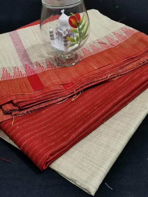 Handwoven Cotton Silk Red Color Dress Material - Trend In Need