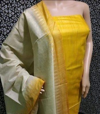 Handwoven Cotton Silk Yellow Color Dress Material - Trend In Need