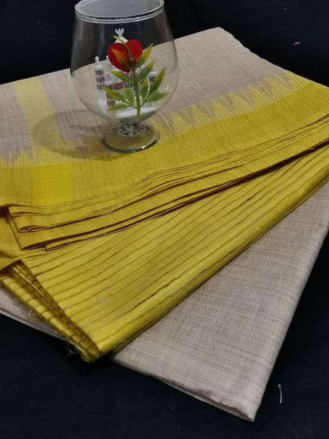 Handwoven Cotton Silk Yellow Color Dress Material - Trend In Need
