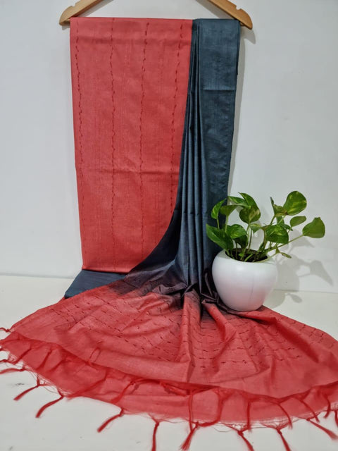Katan Staple Silk Woven Red Color Dress Material - Trend In Need