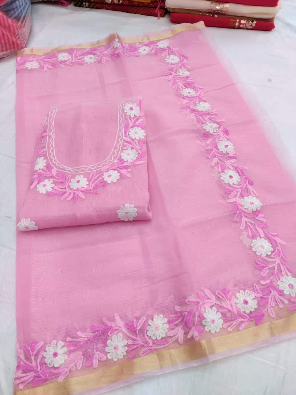 Aari Work Design Kota Cotton Suit Pink Color – Trend In Need