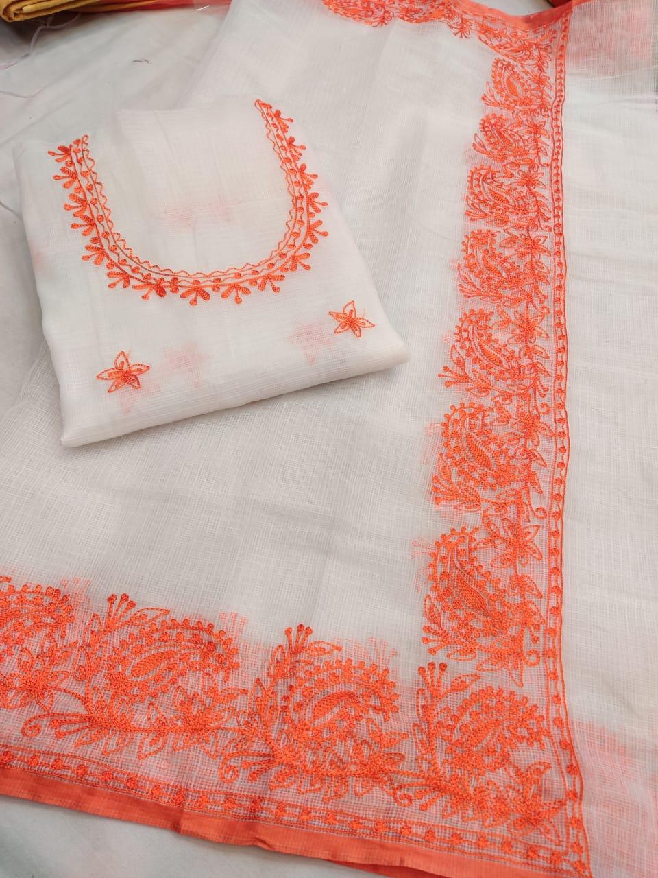 White Kota Cotton Suit with Aari Work Design Trend In Need