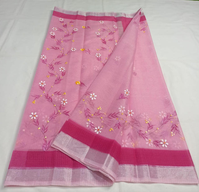 Hand Painted Kota Cotton Saree - Pink Color