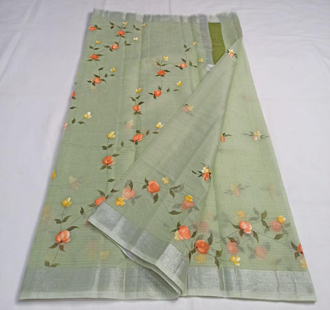 Kota Doria Cotton hand brush printed saree