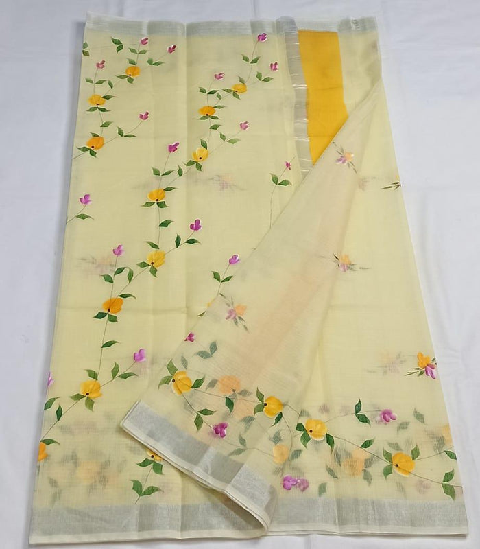 Hand Painted Kota Saree - Yellow Color