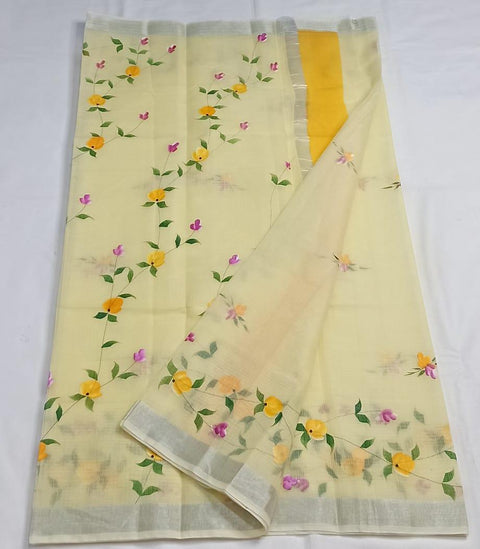 Kota Doria Cotton Hand Brush Printed Saree - Trend In Need