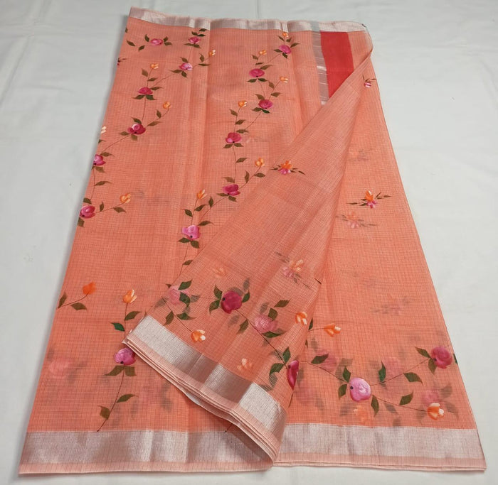 Hand Painted Kota Saree - Peach Color