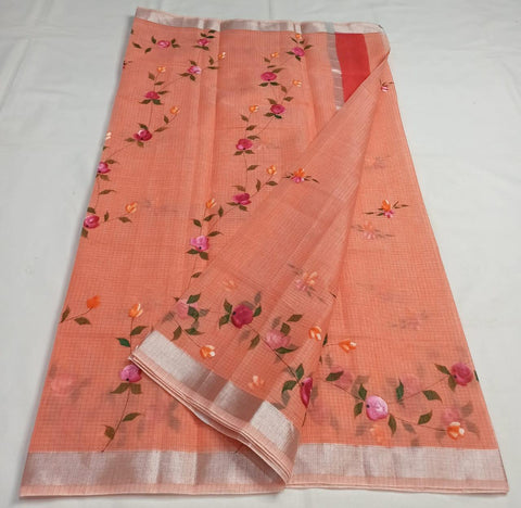 Kota Doria Cotton Hand Brush Printed Saree - Trend In Need