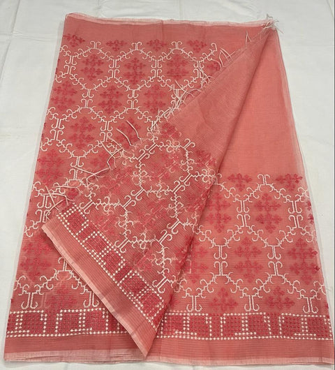 Kota Doria Cotton Machine Embroiderd Work Saree - Trend In Need