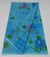 Kota Doria Cotton Mix Blue Color Hand Brush Painted Saree - Trend In Need