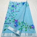 Kota Doria Hand Painted Saree - Blue Colour