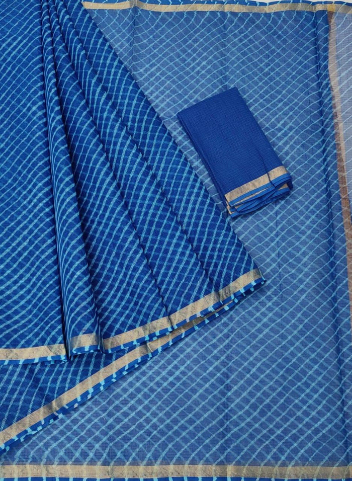 Kota Doria Pure Cotton Tie Dye Leheriya Saree - Blue Color