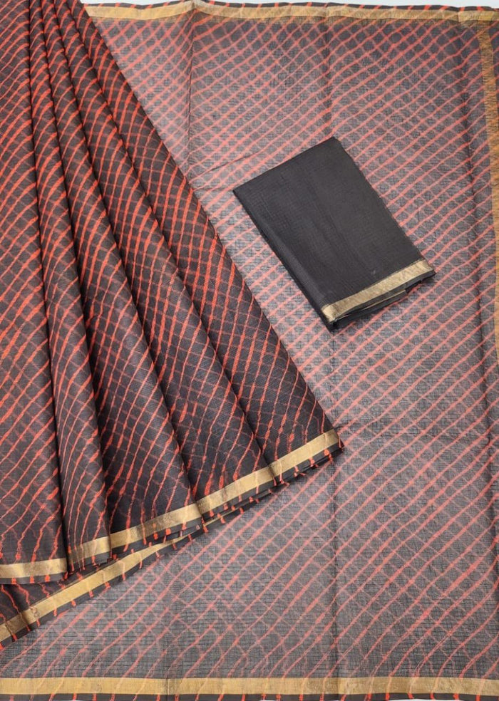 Kota Doria Pure Cotton Tie Dye Leheriya Saree - Brown Color