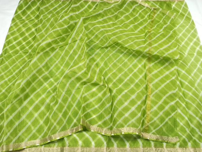 Lehriya Print Pure Cotton Kota Saree - Green Color
