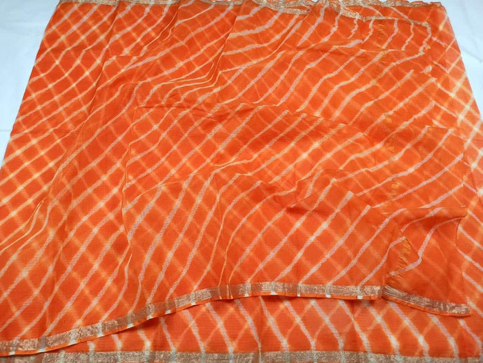 Lehriya Print Pure Cotton Kota Saree - Orange Color