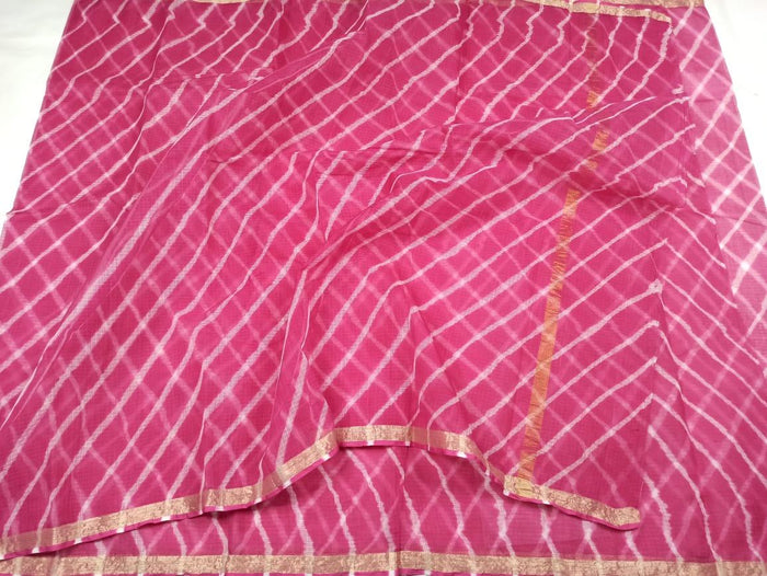 Lehriya Print Pure Cotton Kota Saree - Pink Color