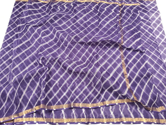 Lehriya Print Pure Cotton Kota Saree - Purple Color