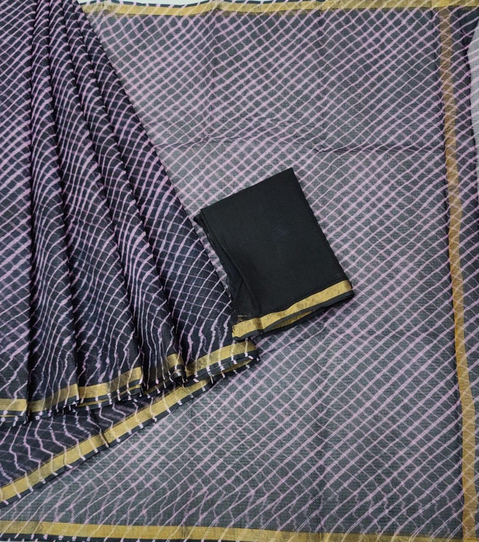 Kota Doria Pure Cotton Tie Dye Leheriya Saree - Navy Blue Color