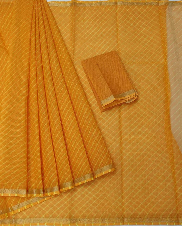 Kota Doria Pure Cotton Tie Dye Leheriya Saree - Yellow Color