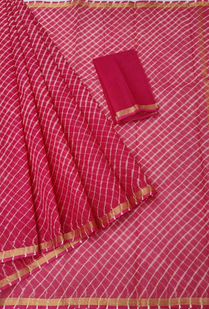 Kota Doria Pure Cotton Tie Dye Leheriya Saree - Pink Color