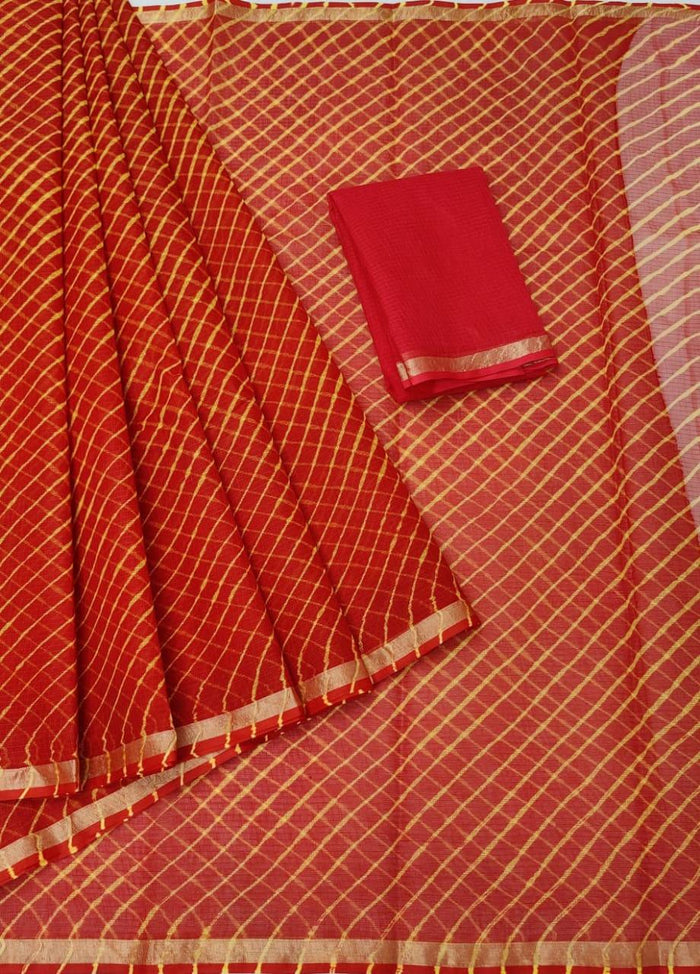 Kota Doria Pure Cotton Tie Dye Leheriya Saree - Red Color