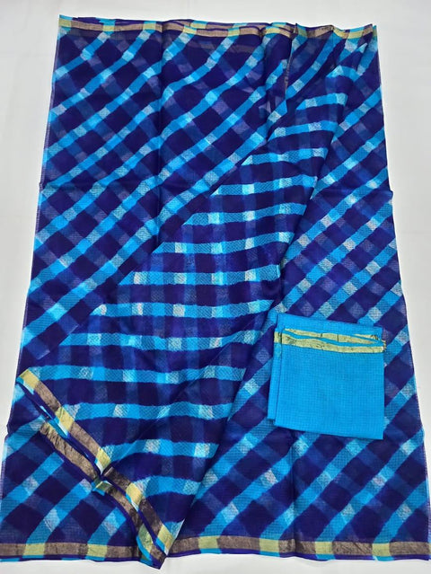 Kota Doria Pure Silk Blue Color Saree - Trend In Need