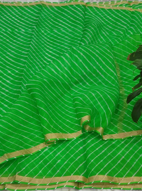 Kota Doria Pure Silk Green Color Saree - Trend In Need