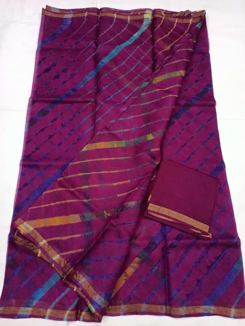 Kota Doria Pure Silk Magenta Color Saree - Trend In Need